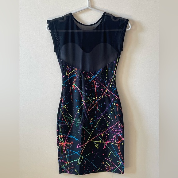 American Apparel Neon Paint Splatter Dress Mesh Y2K Bodycon XS - Picture 2 of 6